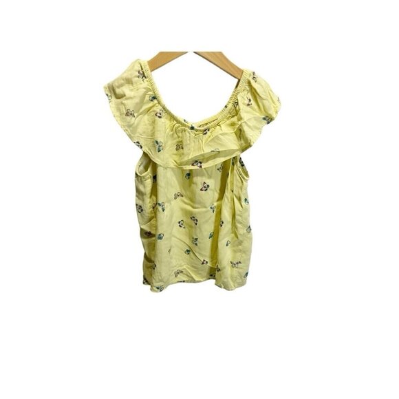 SO L 10/12 Yellow Butterfly Ruffle Blouse Girls Short Sleeved Summer Casual - Picture 1 of 4